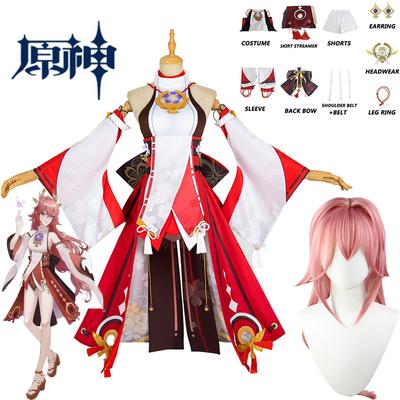  Yae Miko Cosplay Kostüm Oyunu CosplayWig Elbise Şort Setleri Cadılar Bayramı Kadın Erkek Kostümleri