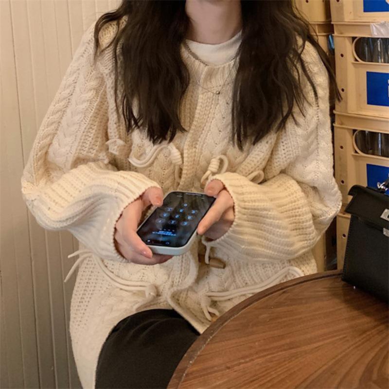 

Кардиган с пуговицами в стиле ретро с крокодиловой кожей, женский, осенне-зимний, свободный, утолщенный, ленивый, нежный, универсальный, вязаный свитер, повседневный, модный и универсальный One size бежевый