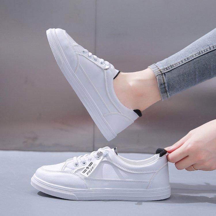 2025 spring new versatile popular leather surface white shoes women's shoes casual flat student board shoes ins sports shoes