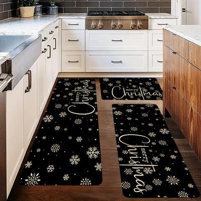 1 Peça Tapetes de Cozinha Antifadiga Estampa de Floco de Neve Preto Impermeável Antiderrapante Espesso Amortecido Tapete de Cozinha Resistente Conforto Tapete de Ficar em Pé para Cozinha