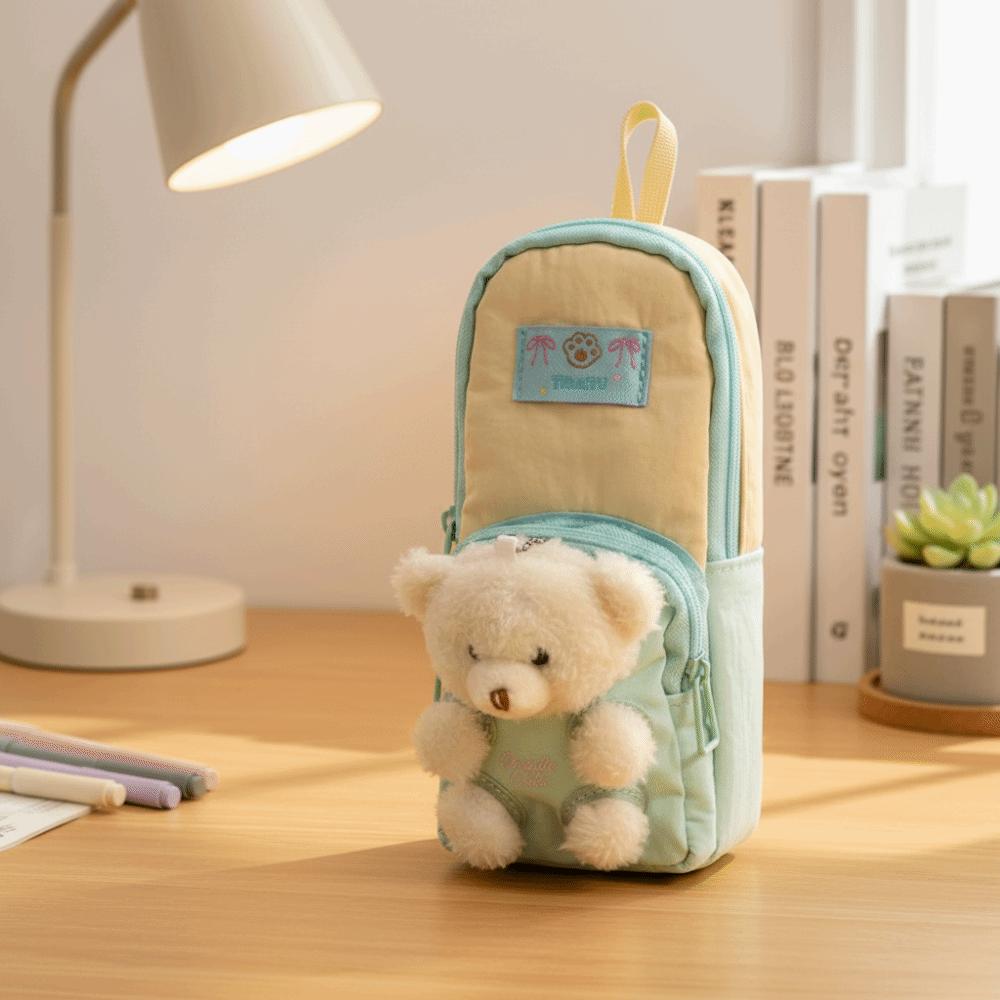 Zipper Plush Stationery Bag Cute Bear Pencil Pouch Fashion Little Bear Doll Pencil Case  Kids Gift