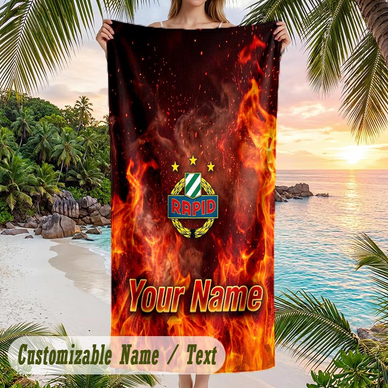 Beach Towel Rapid Wien FC Print Custom Name Text Soft Towel for Swimming Pool
