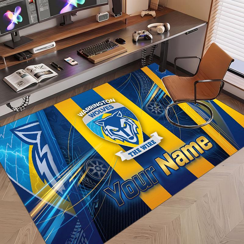 Custom Rug Warrington Wolves Pattern Print Name Text Soft Non‑Slip Floor Carpet for Home Indoor Decoration