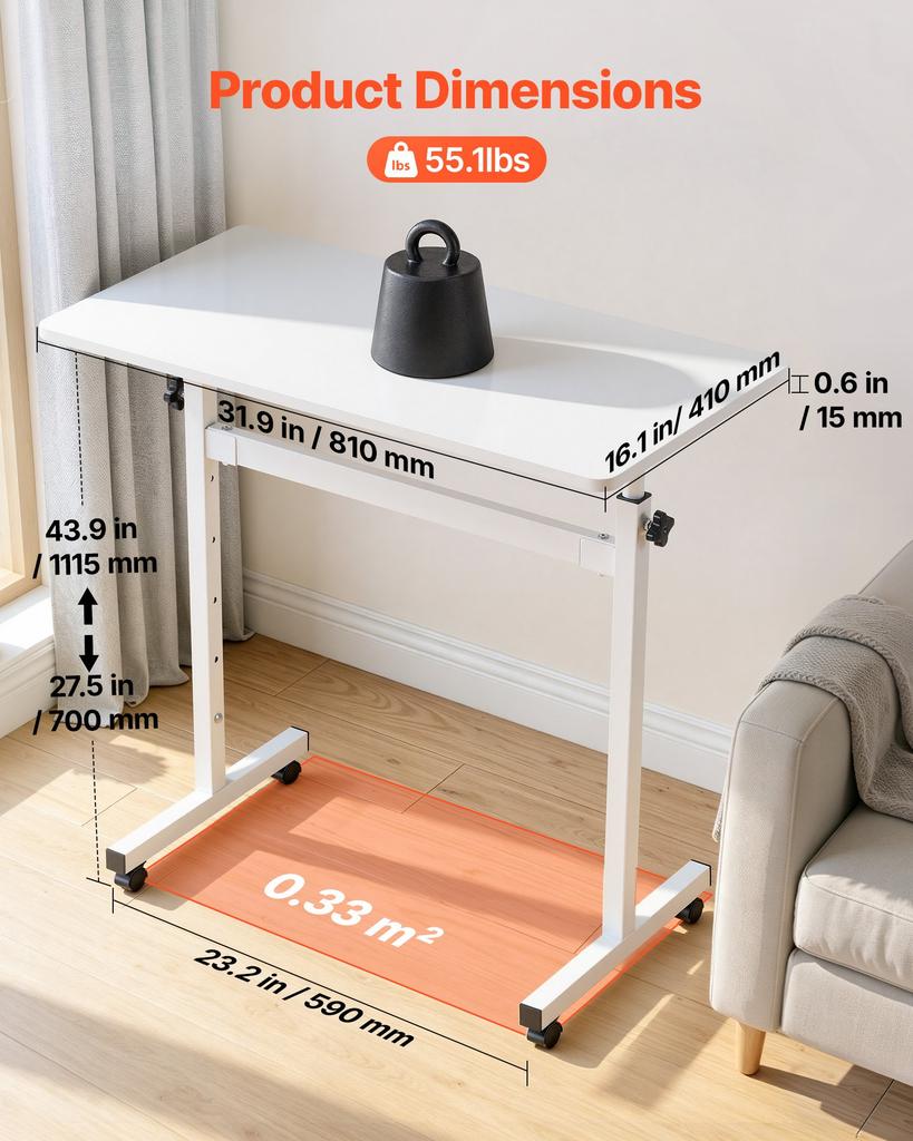 VEVOR Standing Desk, Adjustable Height Mobile Stand Up Desk with Lockable Casters