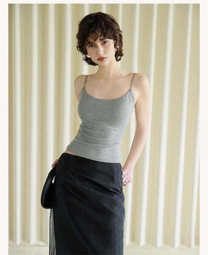Spring and summer round neck basic design, threaded groove strip, high elasticity, slimming effect, no need to wear bra, camisole, vest