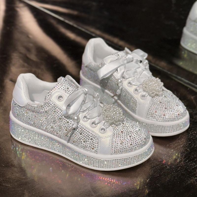 

Large size gypsy rhinestone casual women s shoes spring new lace-up board shoes platform fashion white shoes 35 белый