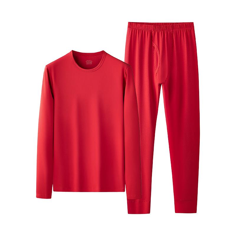 Men's Red Thermal Underwear Set - Cotton Modal Blend for Autumn/Winter