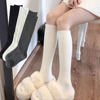 1 Pair Women's Black & White & Gray Knee High Socks Long Ribbed Knit Slouchy Boot Socks Soft Warm for Women Girls