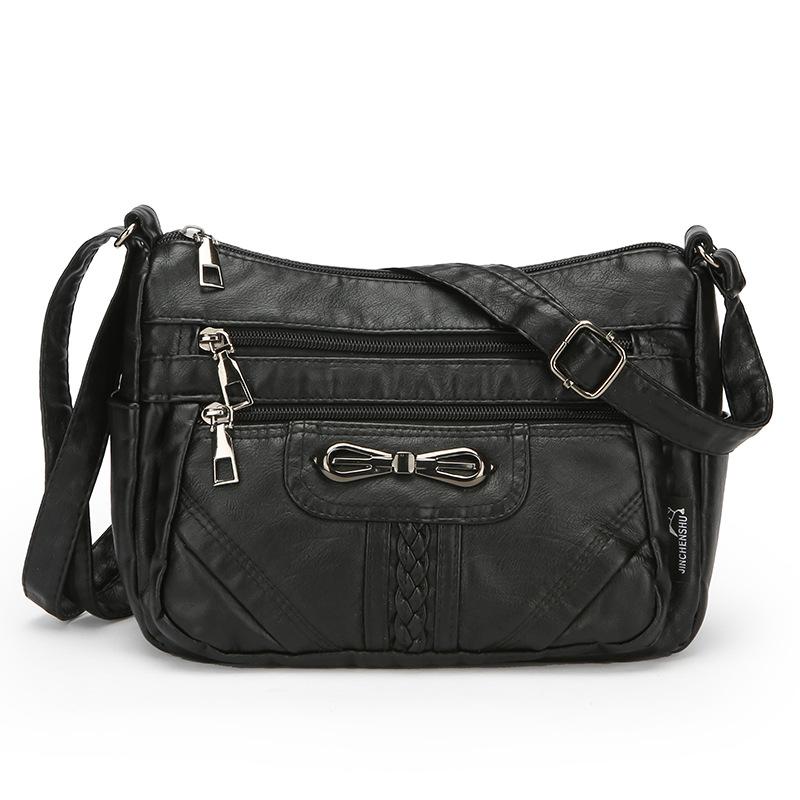 

Мягкая кожаная сумка кроссбоди женская многослойная сумка на плечо сумка для мамы среднего возраста чёрный