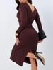 European & American Women's V-Neck Slim Fit Long Sleeve Midi Dress