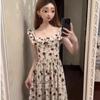 French high-end feeling flying sleeves floral dress women's summer new gentle temperament waist and thin long dress