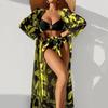 Women Swimsuit Set Summer Vacation Bathing Suit 3-piece Women's Bikini Cardigan Set
