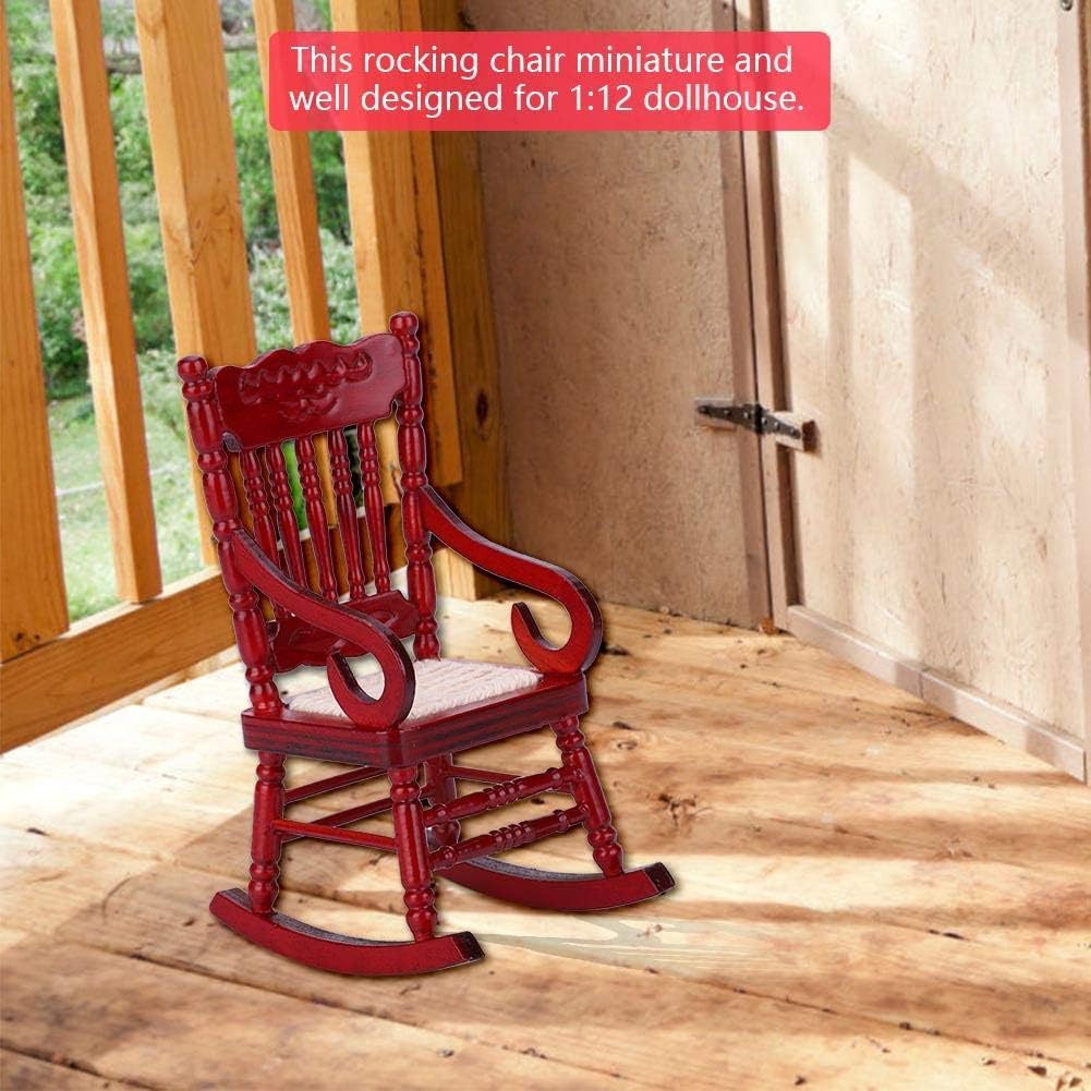 Scaun mic balansoar Dollhouse, 1:12 Casă de păpuși în miniatură Model din lemn de țesut balansoar pentru accesorii pentru casă de păpuși Jucării de decor