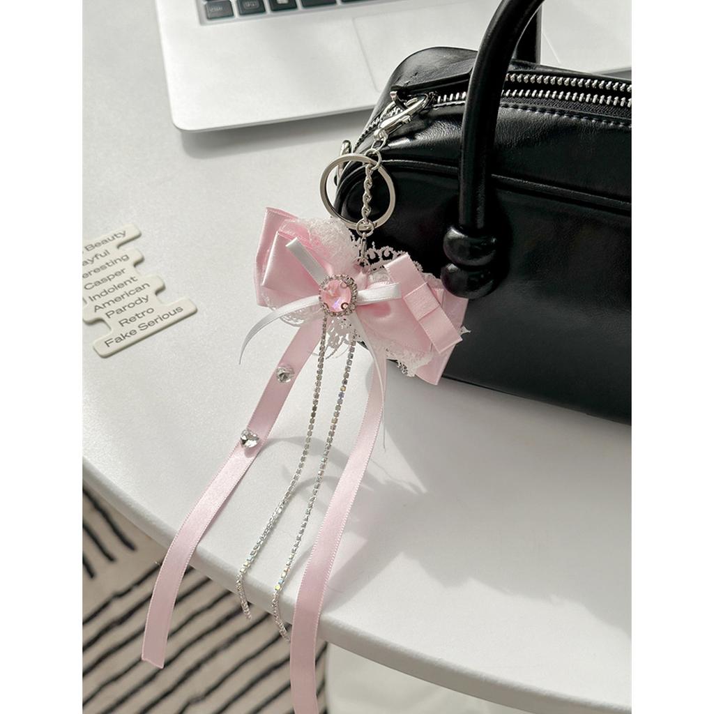 Cute Lace Ribbon Pendant Butterfly Phone Charm Lovely Girls Handbag Hanging Ornament for Keychain or Bag Decoration