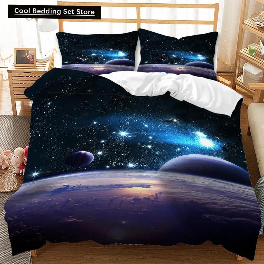 Housse de Couette Univers Ensemble de Literie Espace Extérieur Galaxie Twin Polyester Housse de Couette Système Solaire Planètes Univers Queen King Size