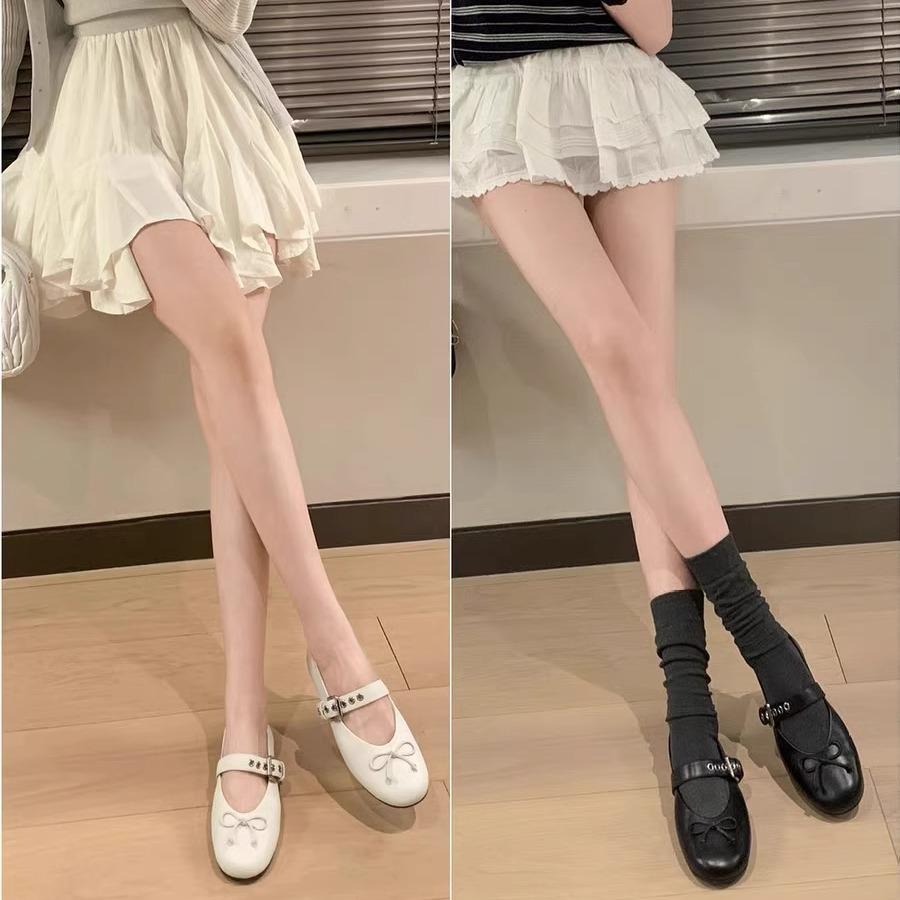 Inner Height Increase Bow Ballet Single Shoes Women's 2025 New Flat Bottom Shallow Mouth Word Belt Mary Jane Shoes Women