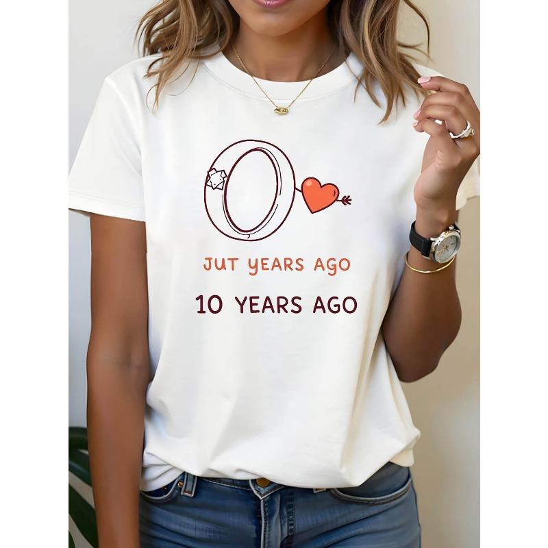 

Wedding Anniversary Ring Heart Graphic Print T - Shirt Women s Spring - Summer Short - Sleeve Crew - Neck Casual T - Shirt, Daily Leisure S белый