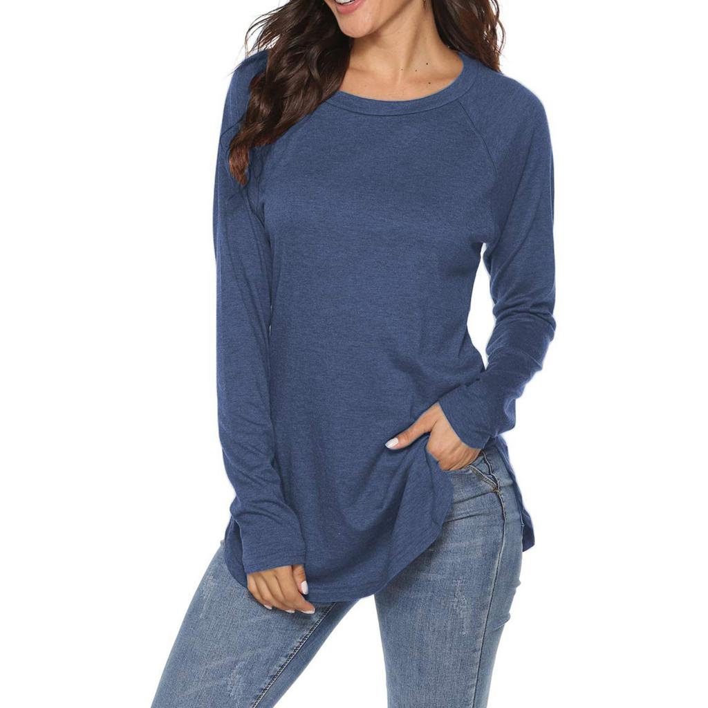 Dam Enfärgad Långärmad Rundhals Slim Fit Underdel Casual Pullover Topp