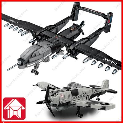 Mattoncini da Costruzione Caccia Fw-190 e Set di Mattoncini Drone Scorpione a Coda Bifurcata Modello Militare Classico della Seconda Guerra Mondiale Giocattolo per Bambini Regali per Adulti