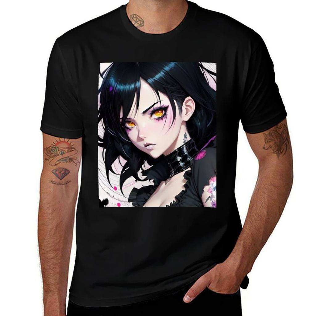 Goth Anime Girl Cute Kawaii Dark Woman Adorable Black Pastel Colors T-shirt T Shirts For Man Cotton T Shirt Personalised T-shirt