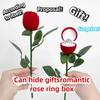Rote Samt-Rosenring-Box mit Blättern Simulationsblume Valentinstag Rosenring Beflockungs-Gimmick Rose zu Ring-Box