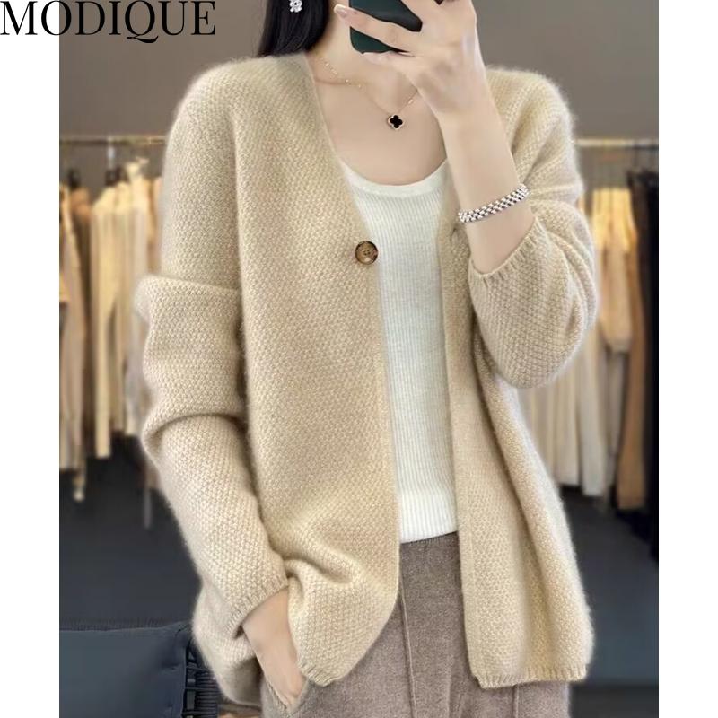 

MODIQUE Весна плюс размер новый женский свободный универсальный однотонный шерстяной вязаный свитер пальто женский повседневный кардиган с длинными рукавами и v-образным вырезом