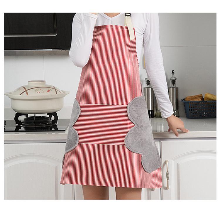 Striped Waterproof Oil-proof Kitchen Apron with Wipe-Hand Feature, Dirt-Resistant and Lightweight for Summer