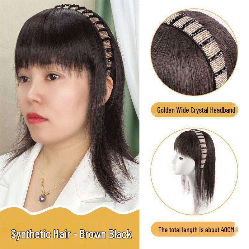 Damen-Haarreif mit Strasssteinen und lockigem Haar mit Pony - Volumensteigerndes Haarteil zum Kaschieren von weißem Haar