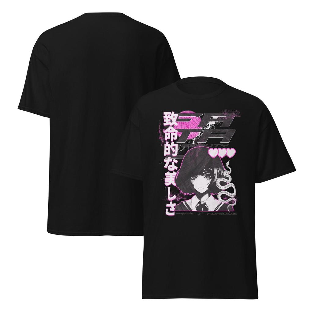 Fatal Beauty T-Shirt, Dark Aesthetic Anime Girl Tee, Cyberpunk Vaporwave Snake Graphic Shirt, Japanese Edgy Manga Style Unisex Tee
