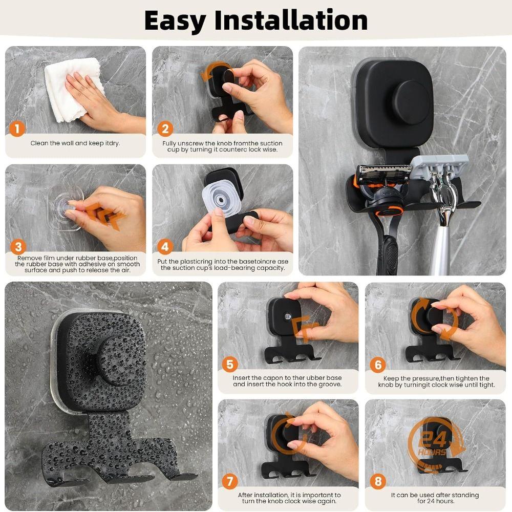 Square Suction Cup Razor Holder Removable Bathroom Shaver Hanger  Bathroom Wall Mount