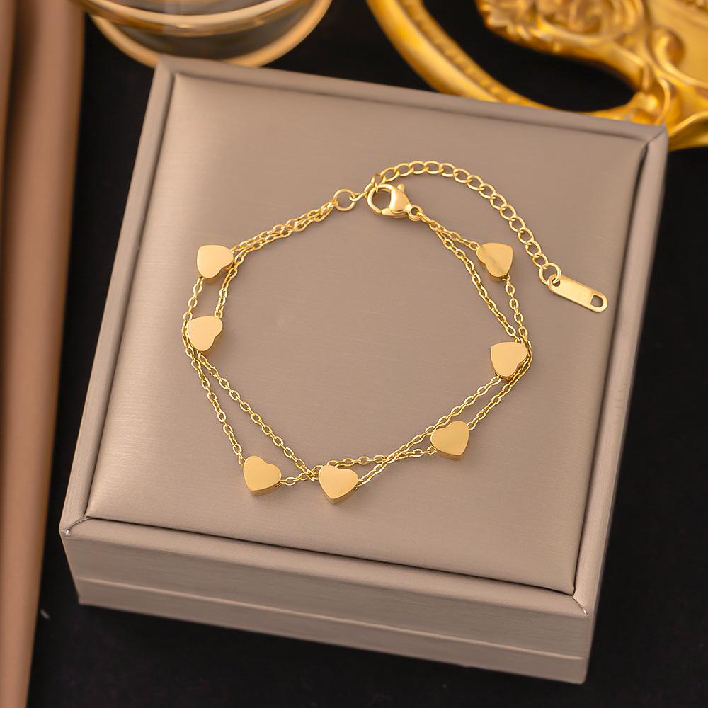 316L Stainless Steel Hip Hop PunkVintage Multilayer Heart Pendant Necklace For Women Double Layer Chain Necklace