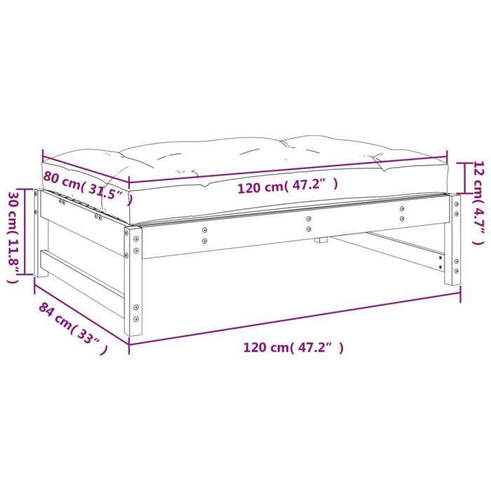 VidaXL Repose-pied de jardin 120x80 cm gris bois de pin massif, tabouret, repose-pied ottoman, tabouret de jardin, pouf, 825739