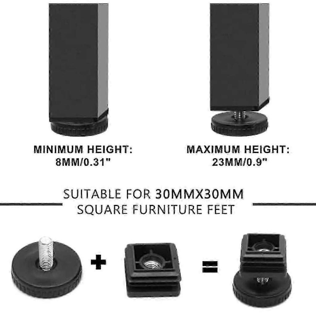 4pcs Square Adjustable Leveling Feet For Office Home Table Desk Chair, Square Tube Inserts Furniture Leveling Kit, 30mm X 30mm, Black