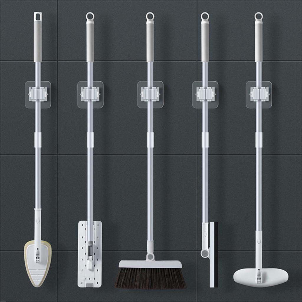 4-Pack Mop and Broom Holder Wall Mount Broom Gripper Holds Self Adhesive No Drilling Broom and Dustpan Hanger for Home