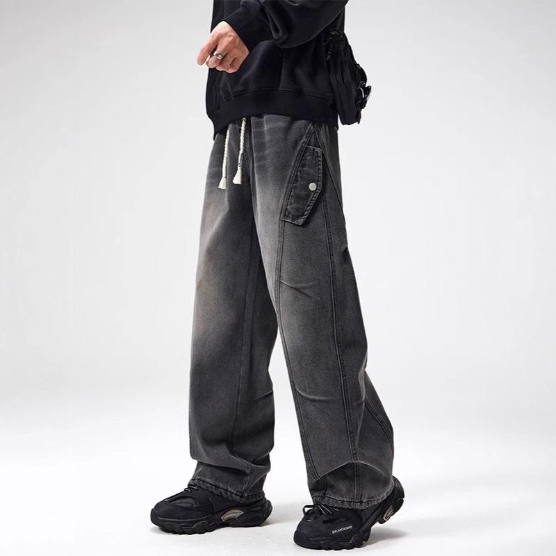 Autumn and Winter New Trendy Brand American Washed Straight Jeans Men's Loose High Street Wide-leg Versatile Trend Trousers