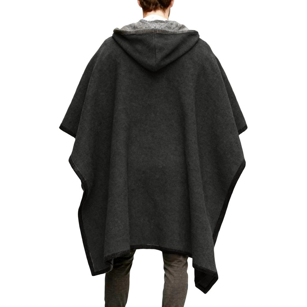 Herren Lässiger und Modischer Kontrastfarbiger Umhang Schal Pullover Cape Kapuzenwollmantel