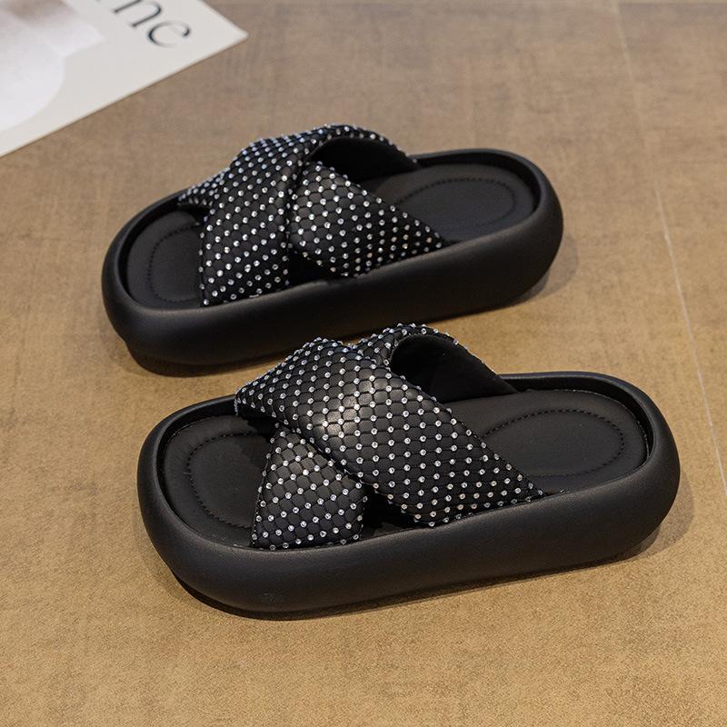 Rhinestone cross with platform slippers women's 2025 new outer wear high-end non-slip sandals