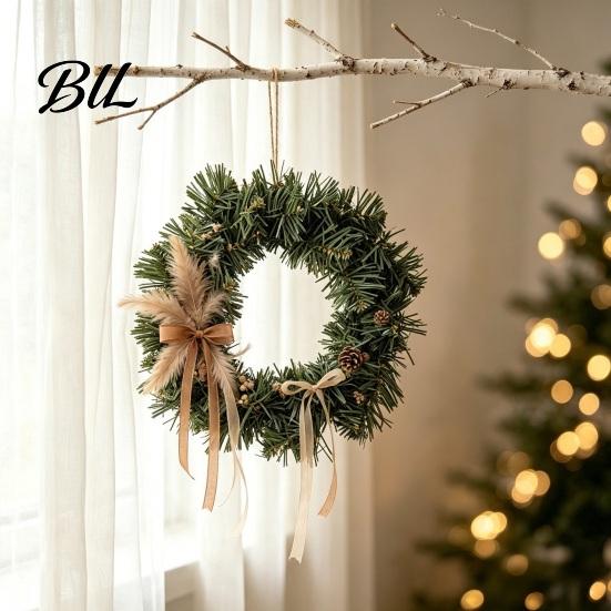 Natural Look Pine Wreath Artificial Norfolk for Front Door, Christmas Faux Greenery Needle DIY Base Wreath, Winter Farmhouse Holiday Hanging