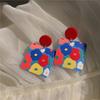 Pendientes de botón de flor de colores estilo pintura al óleo retro de color contrastante para mujer, pendientes acrílicos dulces y frescos con sentido de diseño de nicho