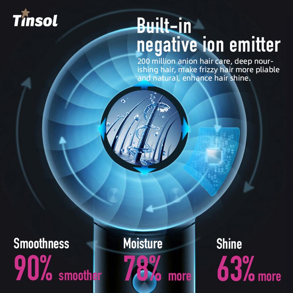 Tinsol Professional Super Hair Dryer Personal Hair Care Styling Negative Ion Tool Salon Constant Electric Leafless Hair Dryers