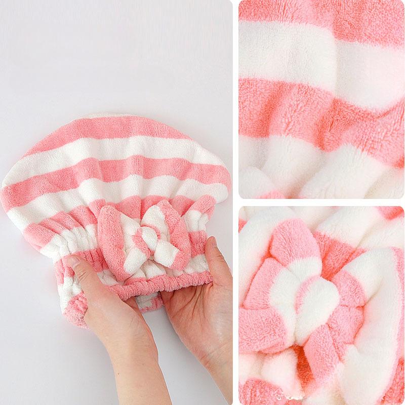 1pc Cute Bow Stripe Hair Hat Magic Microfiber Shower Cap Towel Bath Hats Dry Hair Cap Quick Drying Soft for Lady Turban Head
