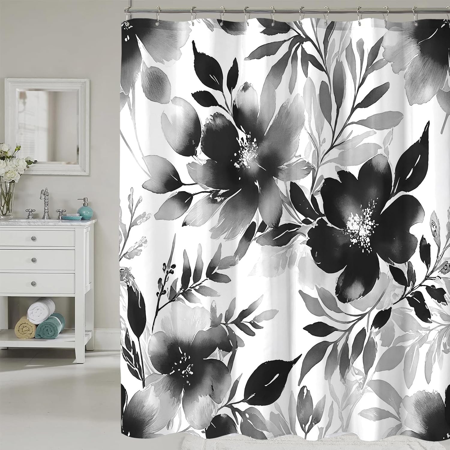 

Floral Shower Curtain, Blue Watercolor Flower Shower Curtains For Bathroom, Modern Minimalist Waterproof Fabric Bath Curtain W60H190(CM)-1 Pcs