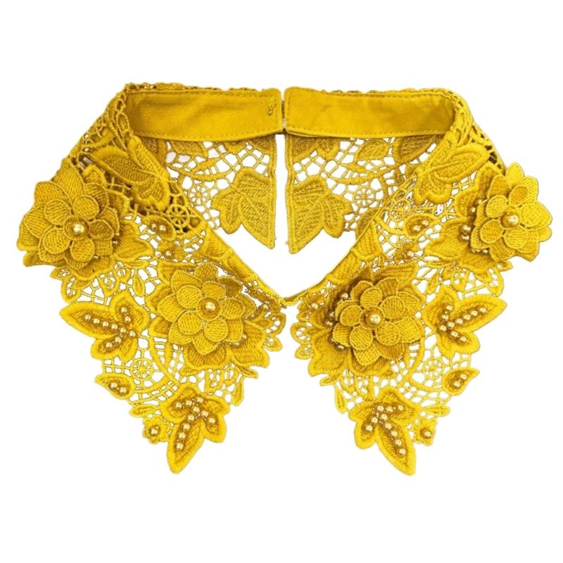 

Embroidery Lapel False Collar Detachable Blouse Fake Half Shirt Collar Hollow Out Pearls Beading Necklace for Womens