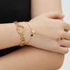 18K Gold-Plated Stainless Steel Heart Watch Strap & Natural Stone Ring Set with Cubic Zirconia
