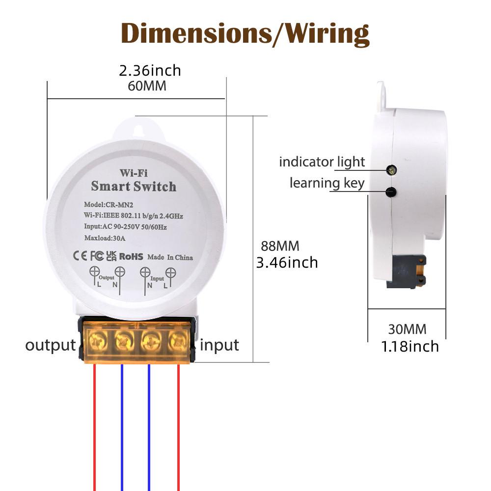 High Power 30A WiFi Smart Switch with Metering, 90-250V, Tuya APP Remote Control
