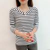 95 Cotton Long Sleeved Striped T-shirt Women's Fashion Spring Autumn New V-neck Bottoming Blouse