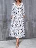 2025 Autumn and Winter New Women Casual Fashion Dress Autumn 3D Flower Print  Long Sleeve V-Neck A-Line Dresses