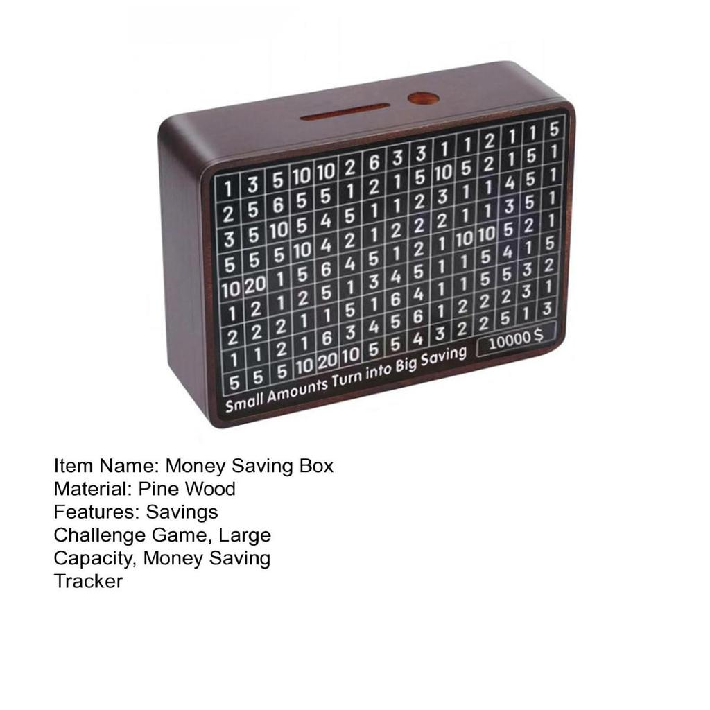 Wooden Money Saving Box 10000/1000 Savings Challenge Box Coin Piggy Bank Cash Vault Bank with Money Target Numbers for All Ages