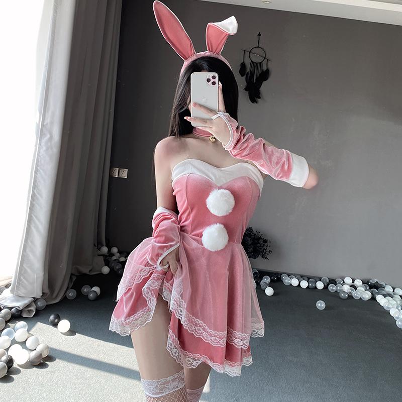 Santa Lingerie Lace Plush Red Christmas Cosplay Costumes Sexy Rabbit Girl Underwear Erotic Sleeveless Sling Nightdress
