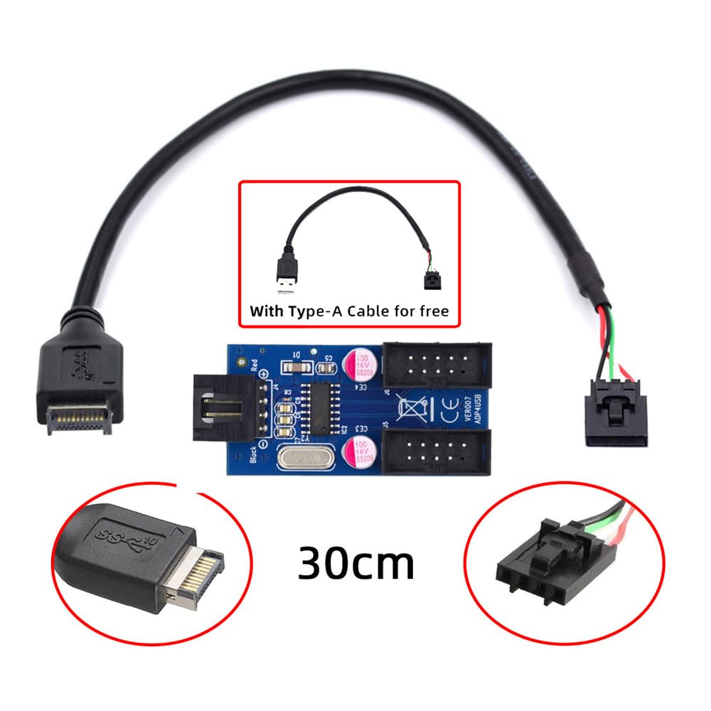 Cablecc USB Type E Front Panel Header Male Host to USB Motherboard with Latch 1 to 2 Hub Device Cable 3.1 2.0 4-Pin 9-Pin